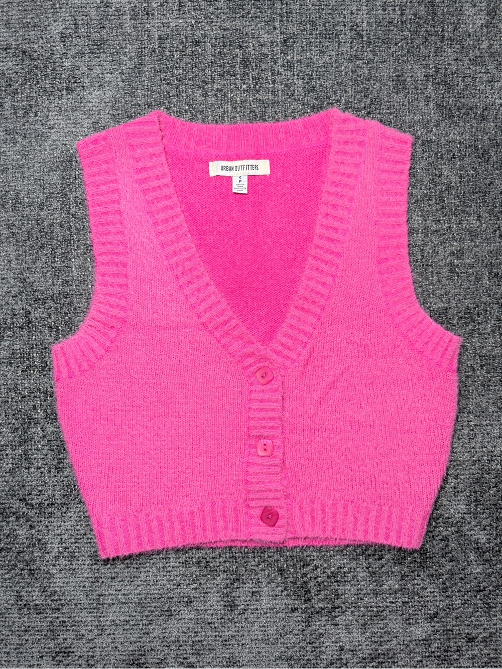 Urban Outfitters Hot Pink V-Neck Button Crop Sweater Vest